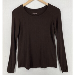 EILEEN FISHER Top XS Viscose Stretch Jersey Melange Crewneck Long Sleeve Brown